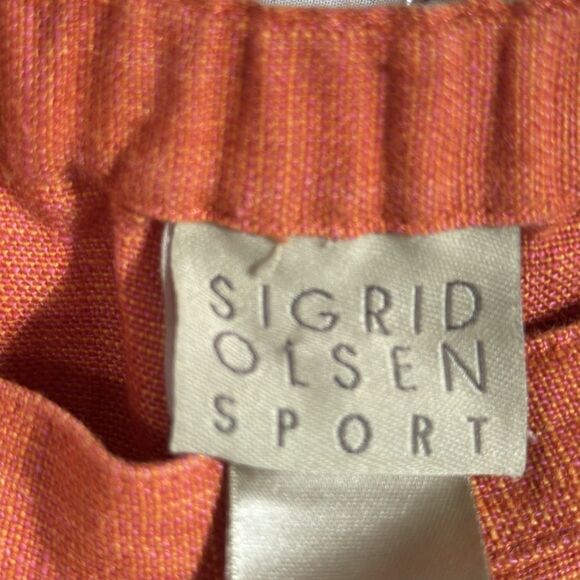 Olsen Sport 100% Linen Embroidered Crop Pants Orange Size 10 Boho Coastal Resort - Picture 10 of 16